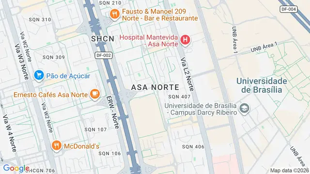 Mapa do bairro Asa Norte, Brasilia - DF
